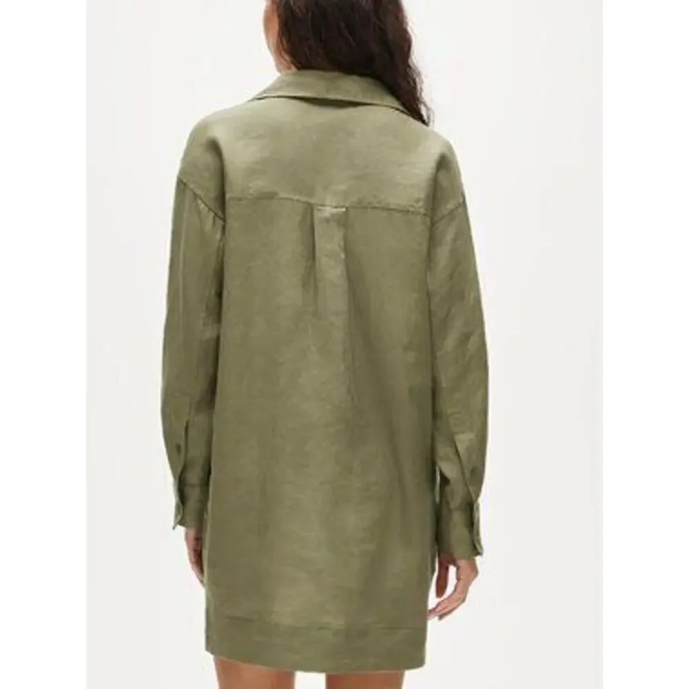 J.Crew Boho Casual V Neck Popover Mini Dress Linen Green S